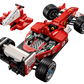 The LEGO® Icons Ferrari F2004 & Michael Schumacher by Legos - Toyhouse features a detailed red Formula 1 race car model with engine parts, racing decals, and removable cockpit components, displayed on a white background.