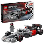 The LEGO® Speed Champions Audi Revolut F1® Team R26 Race Car by Legos - Toyhouse includes a gray and red Formula 1 toy, driver minifigure, branded box, and 216 pieces; ideal for ages 10+.