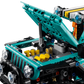 Close-up of a teal LEGO® Technic™ Jeep® Wrangler Rubicon SUV by Legos - Toyhouse, with the hood open to reveal its detailed engine and realistic internal components built from engineering toy pieces.