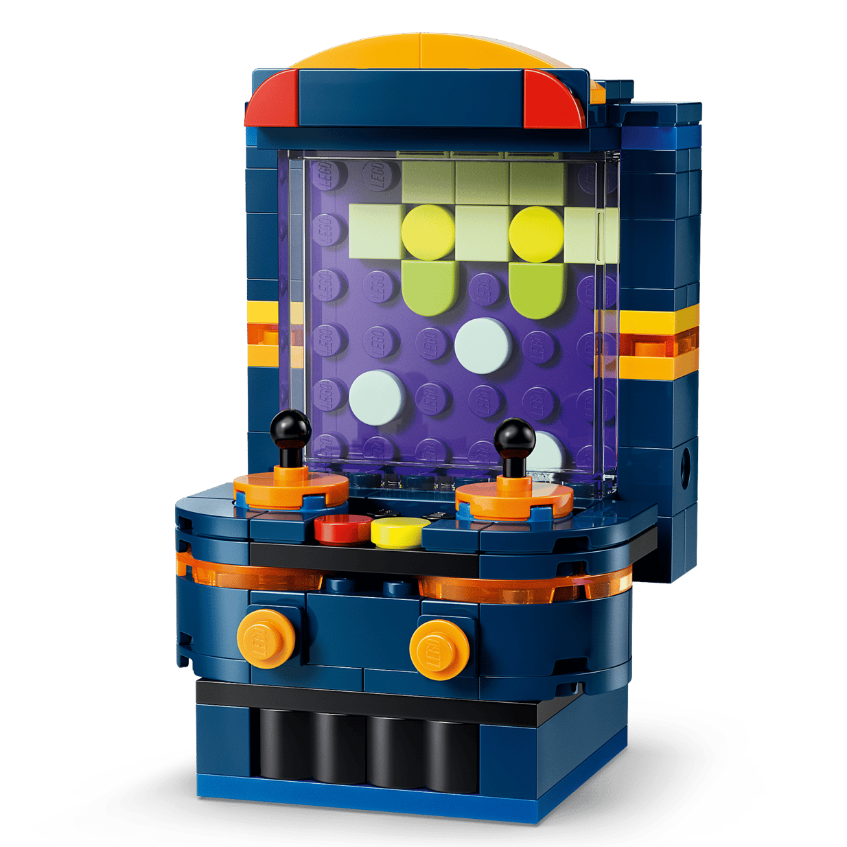 The LEGO® Creator 3-in-1 Retro Gaming Console by Legos - Toyhouse features a blue and orange retro arcade design with two joysticks and a pixel screen—ideal for gamer room decor or retro gaming fans.