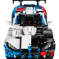Front view of the LEGO® Technic™ BMW M4 GT3 EVO Race Car by Legos - Toyhouse in blue, white, and black with BMW Motorsport logos and a rear spoiler—a perfect STEM building toy for car enthusiasts.