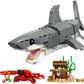 The LEGO® Creator 3-in-1 Fierce Shark with a Treasure Chest by Legos - Toyhouse includes a gray shark, red crab with a gold coin, and treasure chest for imaginative sea adventures.