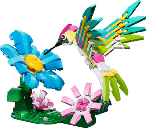 The Legos - Toyhouse LEGO® Creator 3-in-1 Wild Animals: Colorful Hummingbird set features a vibrant hummingbird with a blue and yellow flower and two pink blossoms—a great pick for fans of animal figure sets.