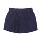 The Baby Boys’ Jackson Short by Pink Chicken features navy blue cotton canvas, a pull-on elastic waistband, and belt loops, shown on a white background.
