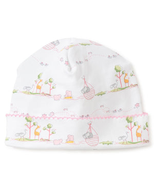 A Kissy Kissy Noah’s Ark Hat with animal print made of Pima cotton.