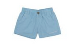The Boys' Mallard Short by Properly Tied features an elastic waistband, button closure, and side pockets in light blue quick-dry fabric. Shown against a white background.