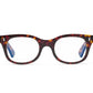 Front view of Caddis Bixby Readers featuring rectangular tortoiseshell frames and clear lenses, ideal for smaller faces.