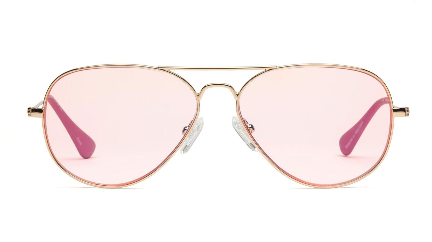 Caddis Mabuhay Readers boast a gold metal frame with pink-tinted lenses, merging a classic aesthetic with blue light protection suited for modern digital lifestyles.