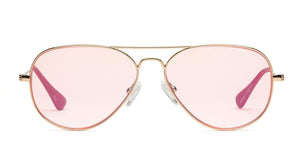 Caddis Mabuhay Readers boast a gold metal frame with pink-tinted lenses, merging a classic aesthetic with blue light protection suited for modern digital lifestyles.