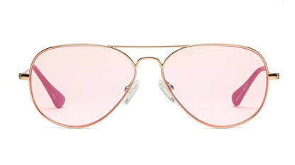 Caddis Mabuhay Readers boast a gold metal frame with pink-tinted lenses, merging a classic aesthetic with blue light protection suited for modern digital lifestyles.