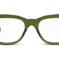 The Miklos Readers by Caddis are green rectangular eyewear frames ideal for larger faces. Featuring clear lenses, they offer a perfect blend of style and functionality against a plain white background.