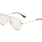 The Caddis Mabuhay Readers by Caddis feature gold metal aviator frames with clear lenses and black temple tips, inspired by classic aviator styles. These wire frame glasses are showcased against a white background.