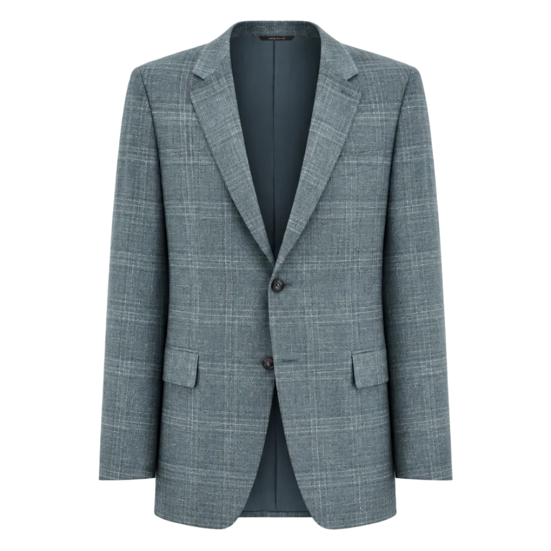 Canali Seafoam Plaid Blazer: a contemporary blue-green two-button blazer in a regular fit, featuring notch lapels and flap pockets.