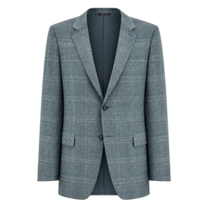 Canali Seafoam Plaid Blazer: a contemporary blue-green two-button blazer in a regular fit, featuring notch lapels and flap pockets.