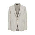 The Canali Linen Blend Jacket is a light grey single-breasted blazer crafted from a luxurious wool, silk, and linen blend. Featuring notched lapels, two front buttons, and two patch pockets, this men’s elegant jacket offers a modern fit ideal for a refined yet contemporary style.