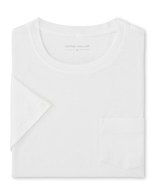 The Peter Millar Crown Comfort Short-Sleeve Pocket Tee, featuring a small chest pocket and crafted from soft midweight fabric, is neatly folded and displayed on a white background.