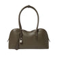 The Ryder Shoulder Bag by Stella McCartney is an olive green, cruelty-free handbag with double handles, a curved top, silver padlock, and matching leather tag, shown against a plain white background.