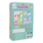 The Fantasy Magnetic Playtime Tin by Floss and Rock is a rectangular magnetic tin adorned with whimsical character and rainbow illustrations, labeled “Magnetic Playtime.” Inside, you’ll find pop-out magnets for imaginative fun. The back details contents, age recommendation, and product information in several languages. Thoughtfully crafted from recycled materials, this tin offers eco-friendly play.
