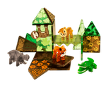 The MAGNA-TILES® Jungle Animals 25 Piece Set from Magnatiles features a vibrant playset with magnetic tiles that can be assembled into structures decorated with leafy and animal print patterns. The set includes animal figures such as a tiger, elephant, and crocodile, making it perfect for hands-on play.