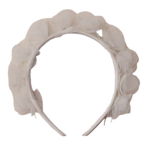 The Noralee Pixie Headband features layered translucent petals that create a floral design around the top, making it a magical finishing touch to any outfit.