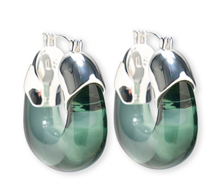 Discover the best-seller charm of Lizzie Fortunato's Organic Silver Hoops, featuring a green, glossy finish for an effortlessly chic look.