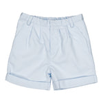 Kidiwi Baby Boys' and Boys' Adam Shorts: light blue cotton summer shorts with belt loops, pleated front, folded hems, and an elastic waistband for comfort.