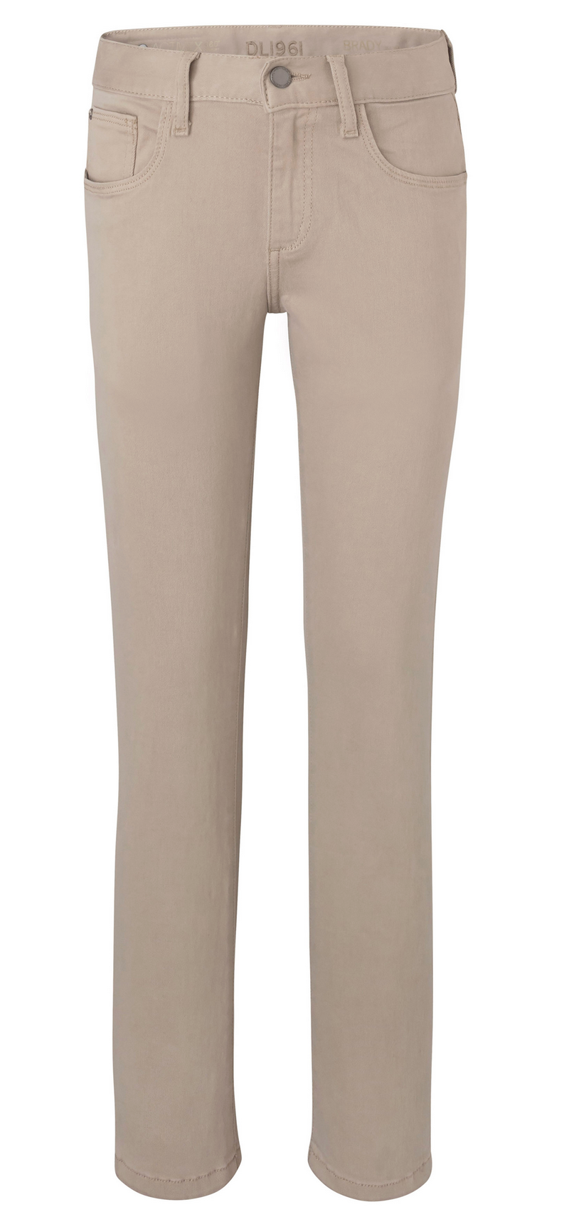 DL1961 Brady Slim Jean in beige with a tailored cut and pockets, front view.