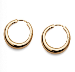 The Andrea Earrings by Lie Studio are classic gold hoops with a smooth, polished finish, displayed on a white background—perfect for elevating your look.
