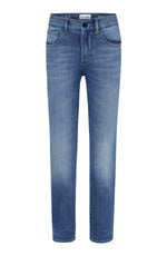 The Boys' Brady Slim Jean by DL1961 features blue denim with a mid-rise waist, button and zipper closure, and a five-pocket design. These jeans offer a tailored cut for a slimming look, combining style and comfort.