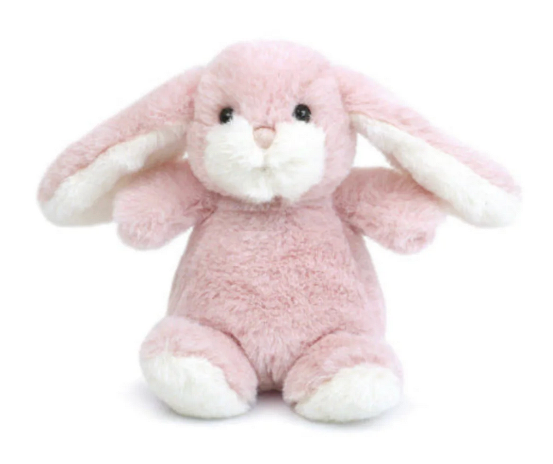 The Mon Ami Bun Bun Bunny - Pink plush toy features white accents on its nose, paws, and ear linings, and sits upright against a plain white background.