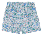 The Tartine et Chocolat Baby Girls’ and Girls’ Liberty Short features a vibrant and intricate floral print in blue, pink, and green leaves on a white background—perfect for brightening up your child’s summer wardrobe.