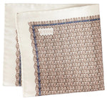 Folded Geometric Silk Oxford Pocket Square by Eton, crafted from Italian silk with a blue border and small repeating geometric motif, featuring a visible "Eton" label in one corner.