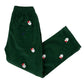 The Beaufort Bonnet Company Baby Boys' and Boys' Critter Sheffield Corduroy Pants in dark green feature an elastic waistband and festive embroidered Santa Claus faces—perfect for holiday celebrations.