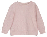 Serendipity Girls’ Sweat Shirt in light pink, featuring long sleeves, a crew neck, and a relaxed fit made from organic cotton, is displayed on a plain white background.