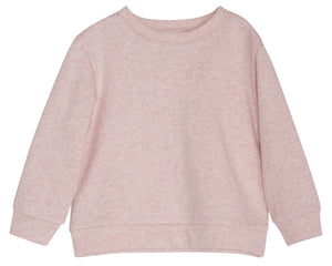 Serendipity Girls’ Sweat Shirt in light pink, featuring long sleeves, a crew neck, and a relaxed fit made from organic cotton, is displayed on a plain white background.