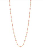 The Gigi Clozeau Classic Gigi Necklace 19.7" features a delicate design with an 18-carat yellow gold chain adorned with elegantly spaced pink beads.