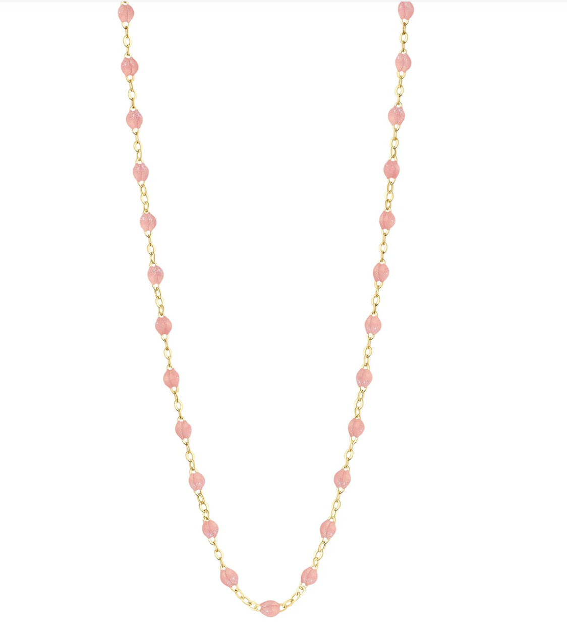 The Gigi Clozeau Classic Gigi Necklace 19.7" features a delicate design with an 18-carat yellow gold chain adorned with elegantly spaced pink beads.