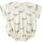 The Rylee & Cru Baby Boys' Relaxed Bubble Romper features short sleeves, playful green rocking crocodiles on a cream background, elastic leg openings, and neck snap buttons for easy changing.