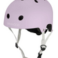 A Banwood Eco Helmet in light purple, featuring ventilation holes, white adjustable straps, and a black buckle, is displayed against a plain background.
