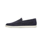 The Sonoma Woven Suede Loafer by vince is a classic men’s footwear option in navy blue suede, featuring a white rubber sole and displayed in profile against a plain white background.