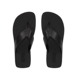 A pair of Fiji Suede Thong Sandals by vince in plain black, minimalist design, shown from above against a white background.