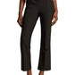 Black Vince Niki Mid Rise Crop Flare Pants in a bi-stretch fabric with a center seam, worn with a white long-sleeve shirt and beige pointed-toe heels.