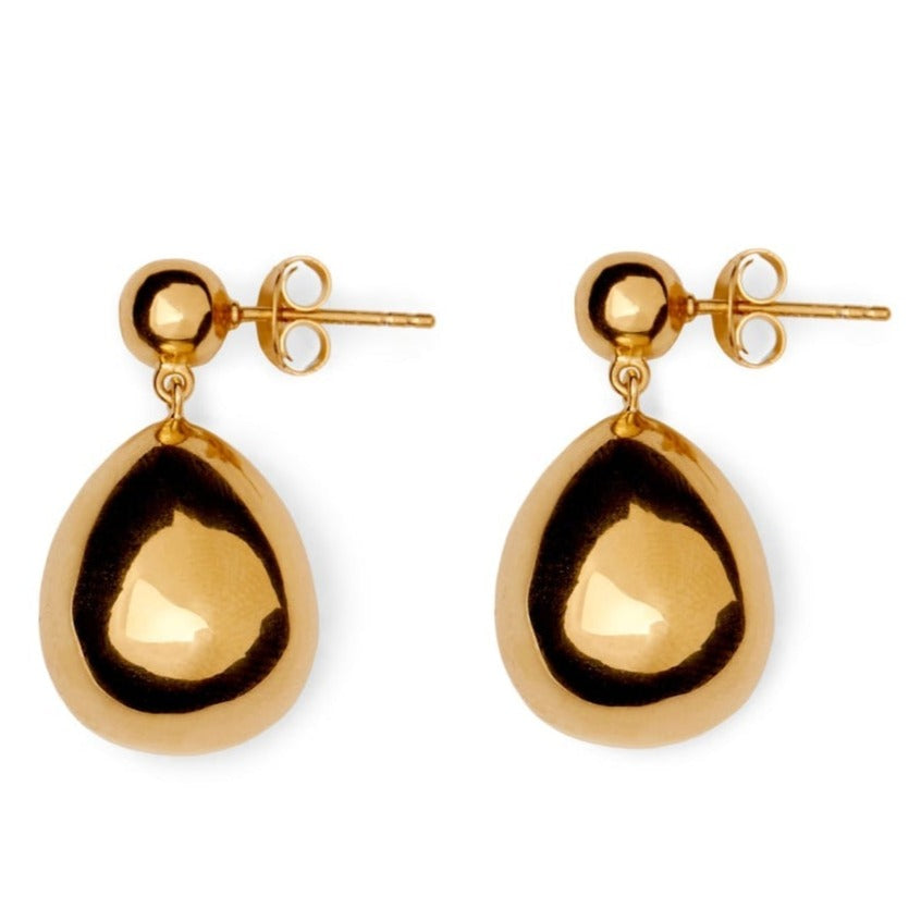 The LIÉ STUDIO Julie Earrings by Lie Studio feature elegant gold-plated round studs and teardrop-shaped pendants for a luxurious touch.