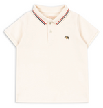 The Konges Slojd Baby Boys’ and Boys’ Florian Polo Shirt features short sleeves, a regular collar with striped detailing, a button placket, and a small bee embroidery on the left chest.