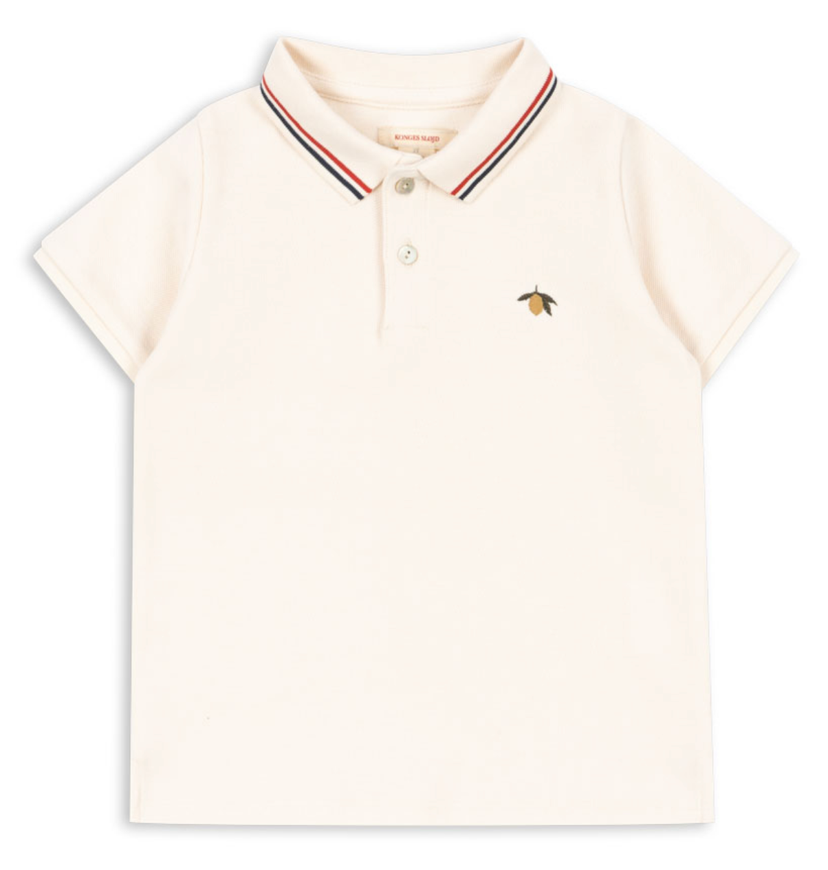 The Konges Slojd Baby Boys’ and Boys’ Florian Polo Shirt features short sleeves, a regular collar with striped detailing, a button placket, and a small bee embroidery on the left chest.