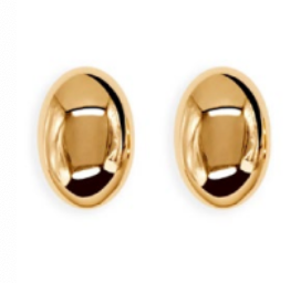 The Luna Earrings by Lie Studio are shiny, oval-shaped stud earrings with a secure butterfly lock, shown against a white background.