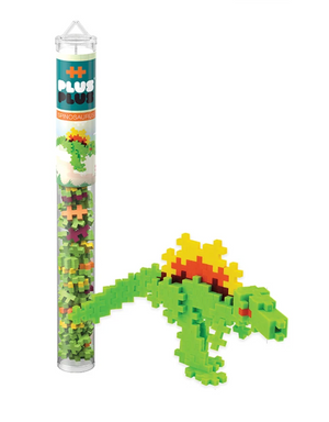 A Plus-Plus Tube - Spinosaurus with green and yellow building blocks lets kids build a spinosaurus model, perfect for creative play and fine motor skill development.