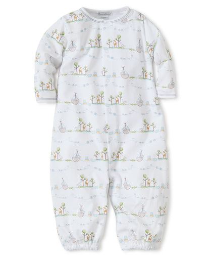 A white Pima cotton baby boy romper with Kissy Kissy's adorable animal friends and birds on it.