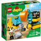 A Legos - Toyhouse LEGO® DUPLO® Truck & Tracked Excavator construction set featuring a tipper truck and tracked excavator toy with a figure, aimed at children aged 2+.