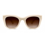 Thierry Lasry Prodigy Sunglasses in Off White, featuring an oversized square design with dark brown gradient lenses that offer 100% UV protection and are handcrafted in Italy, displayed against a white background.